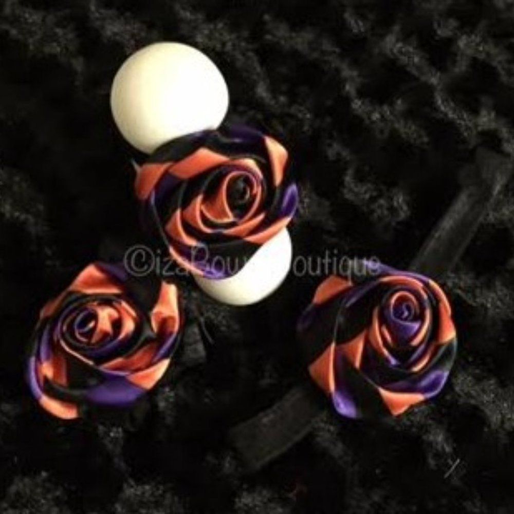 Black, Orange & Purple Rosette Barefoot Sandals & Headband Set  BS031  Handmade
